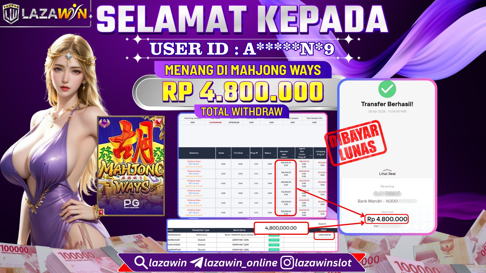 LAZAWIN JACKPOT SCATTER di SLOT MAHJONG WAYS Rp.4.800.000,- LUNAS