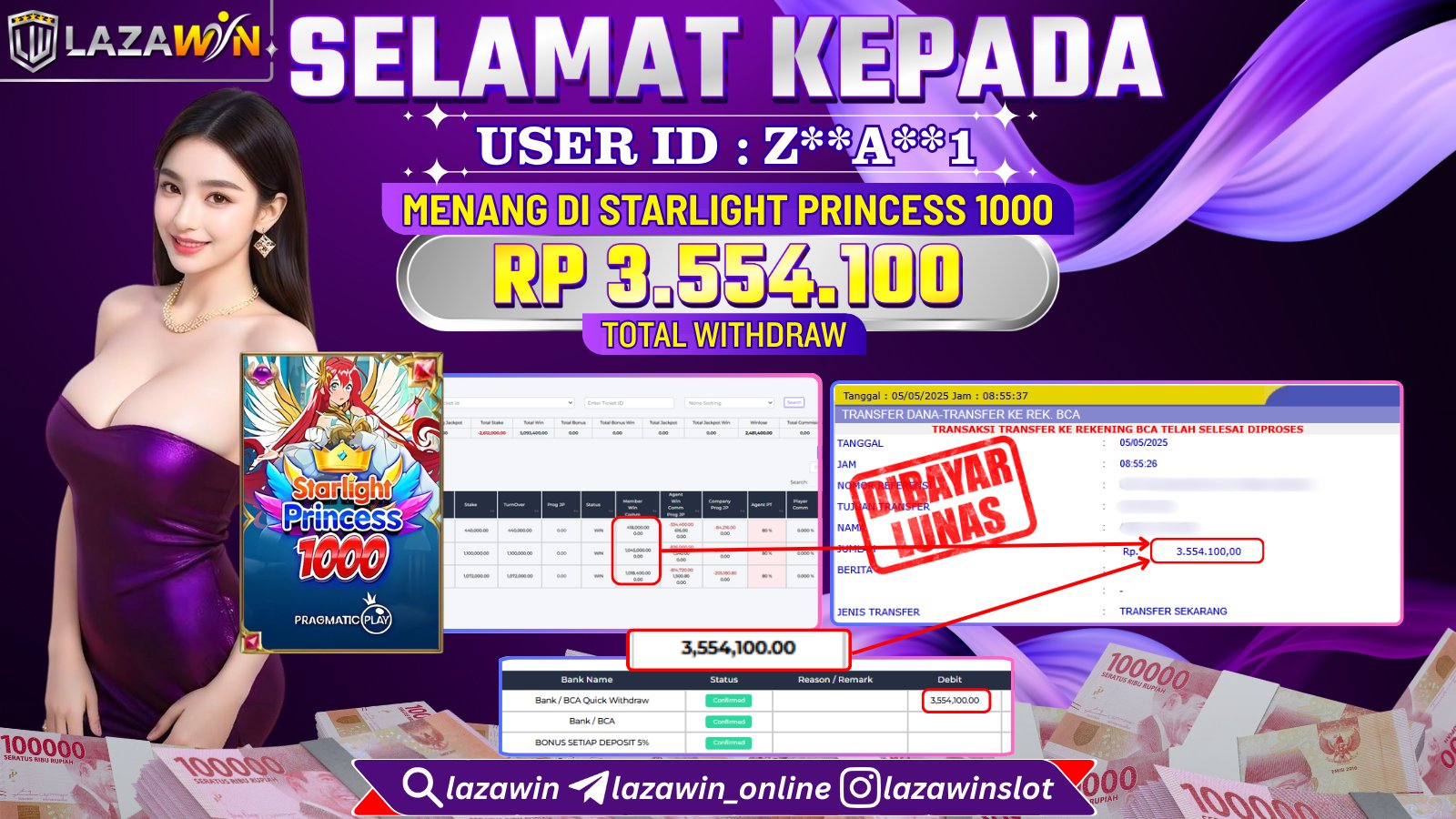 LAZAWIN JACKPOT di STARLIGHT PRINCESS 1000 Rp.3.554.100,- LUNAS