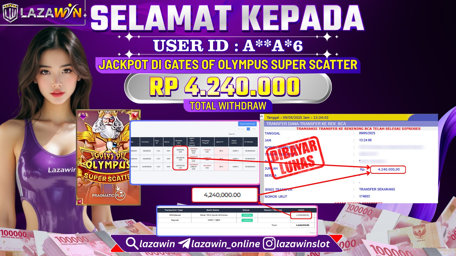 LAZAWIN JACKPOT di GATES OLYMPUS SUPER SCATTER Rp.4.240.000,- LUNAS