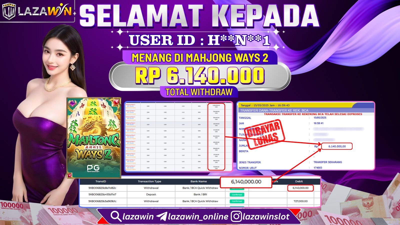 LAZAWIN JACKPOT di MAHJONG WAYS 2 Rp.6.140.000,- LUNAS