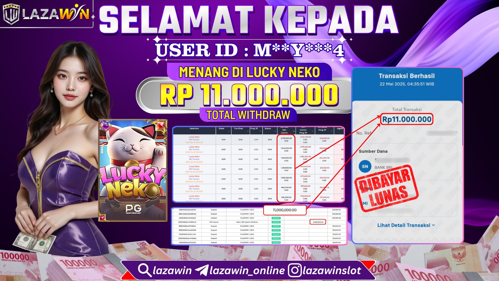 LAZAWIN JACKPOT di LUCKY NEKO Rp.11.000.000,- LUNAS
