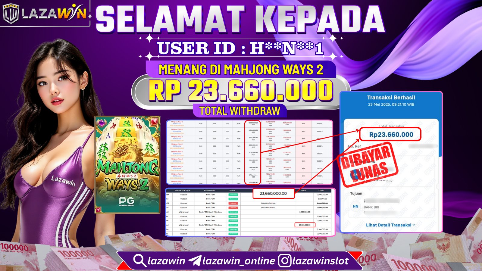 LAZAWIN JACKPOT di MAHJONG WAYS 2 Rp.23.660.000,- LUNAS