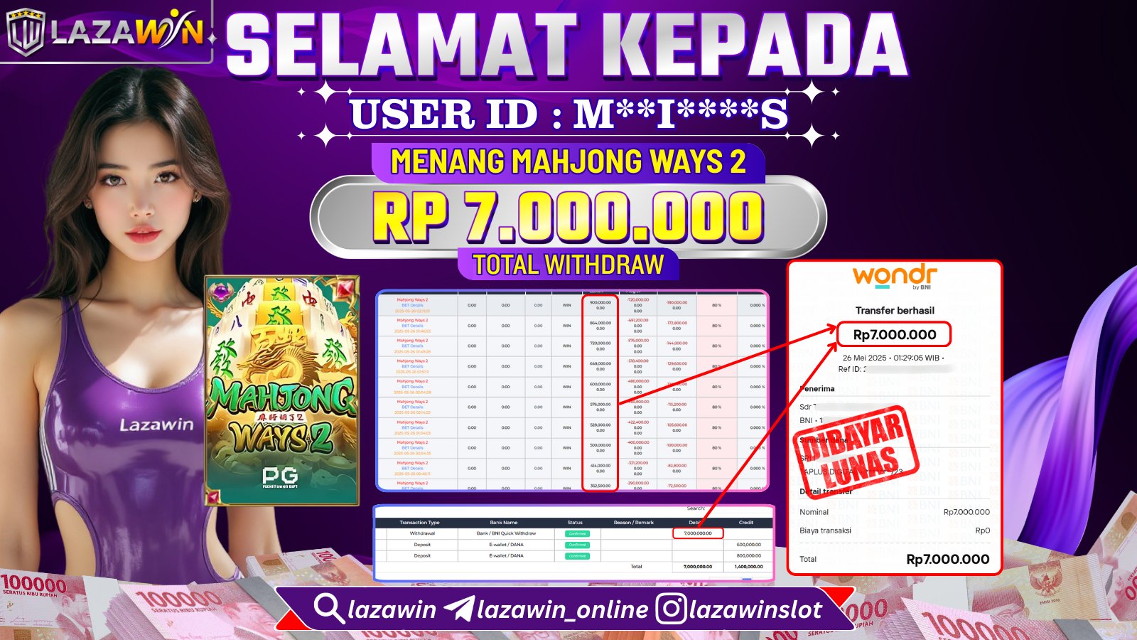 LAZAWIN JACKPOT di MAHJONG WAYS 2 Rp.7.000.000,- LUNAS
