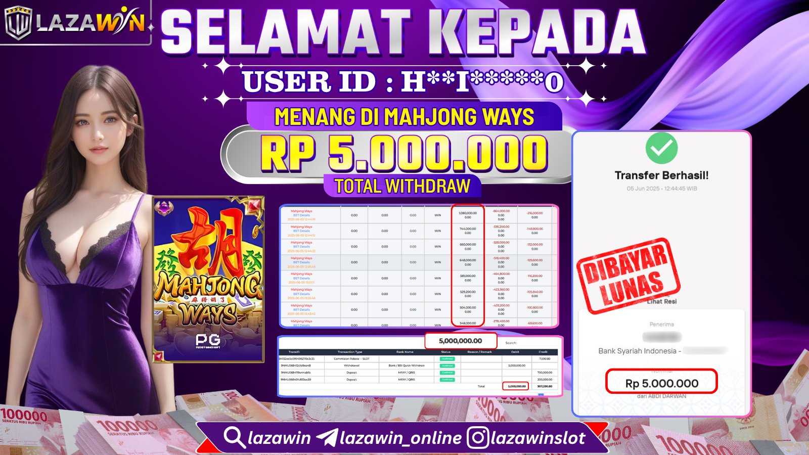 LAZAWIN JACKPOT di MAHJONG WAYS Rp.5.000.000,- LUNAS