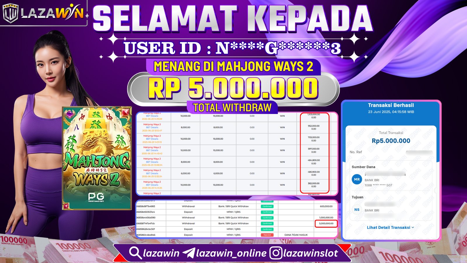 LAZAWIN JACKPOT di MAHJONG WAYS 2 Rp.5.000.000,- LUNAS