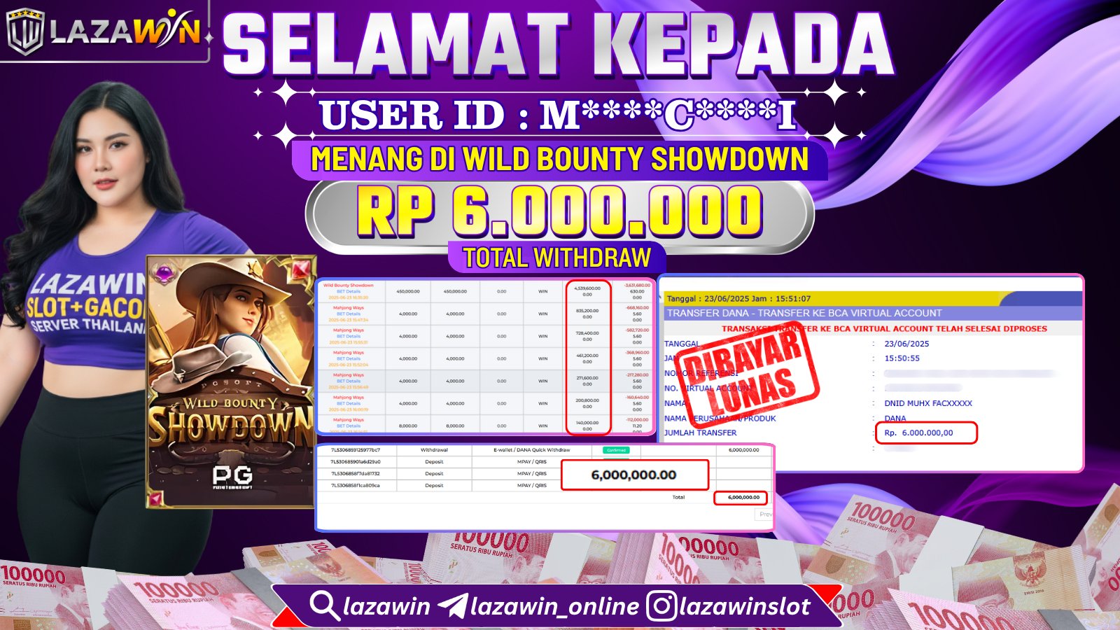 LAZAWIN JACKPOT di WILD BOUNTY SHOWDOWN Rp.6.000.000,- LUNAS