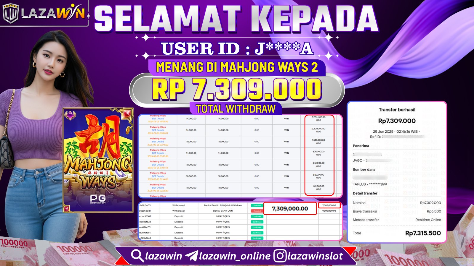 LAZAWIN JACKPOT di MAHJONG WAYS Rp.7.309.000,- LUNAS