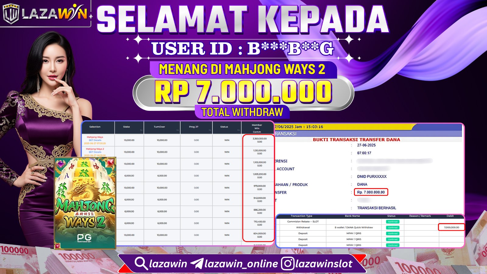 LAZAWIN JACKPOT di MAHJONG WAYS 2 Rp.7.000.000,- LUNAS