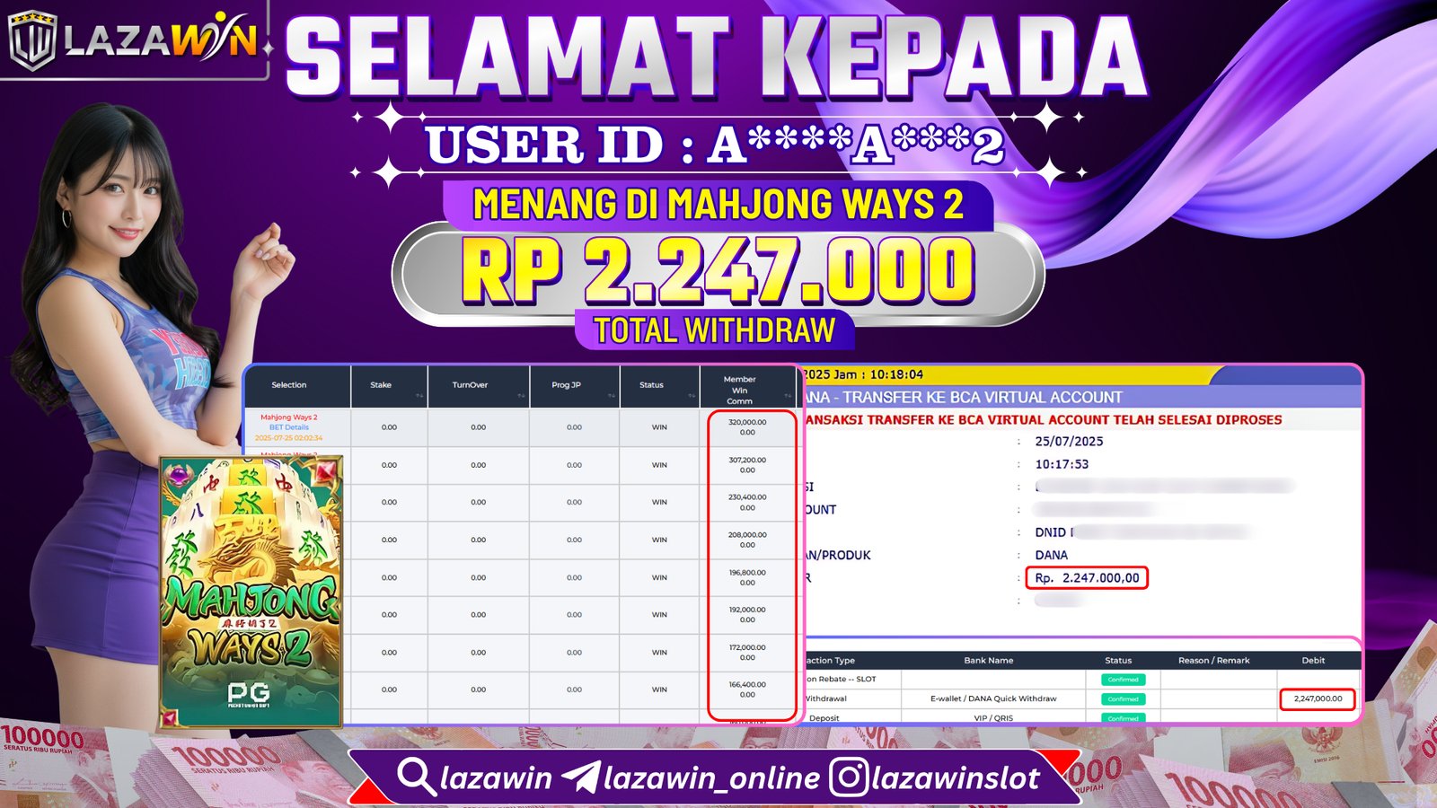 LAZAWIN JACKPOT di MAHJONG WAYS 2 Rp.2.247.000,- LUNAS