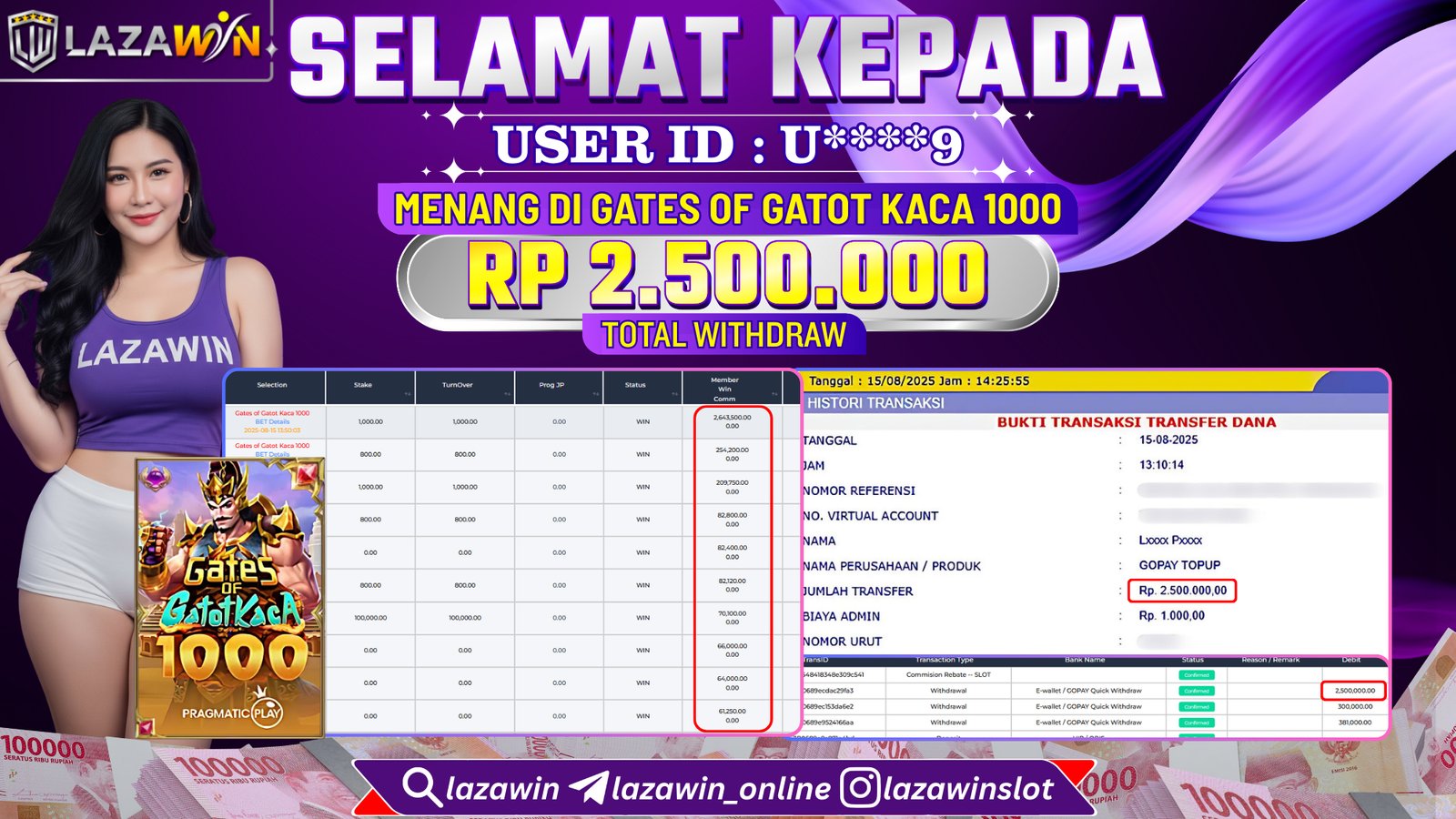 LAZAWIN JACKPOT di GATES OF GATOT KACA 1000 Rp.2.500.000,- LUNAS