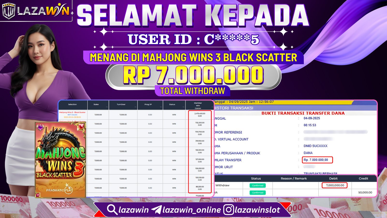 LAZAWIN JACKPOT di MAHJONG WINS 3 BLACK SCATTER Rp.7.000.000,- LUNAS