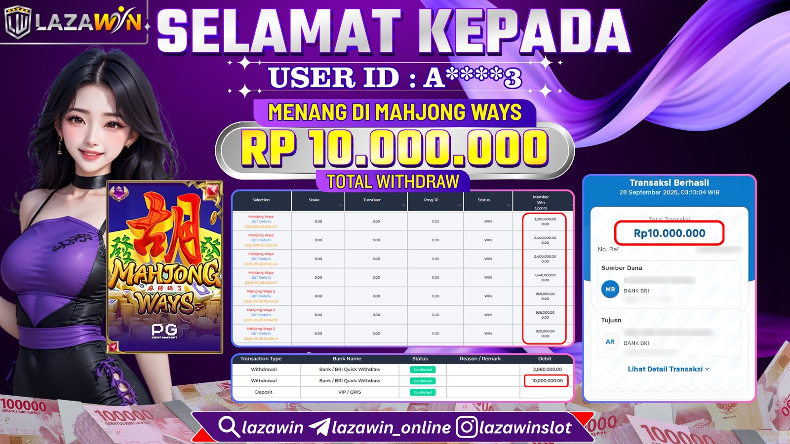 LAZAWIN JACKPOT di MAHJONG WAYS Rp.10.000.000,- LUNAS