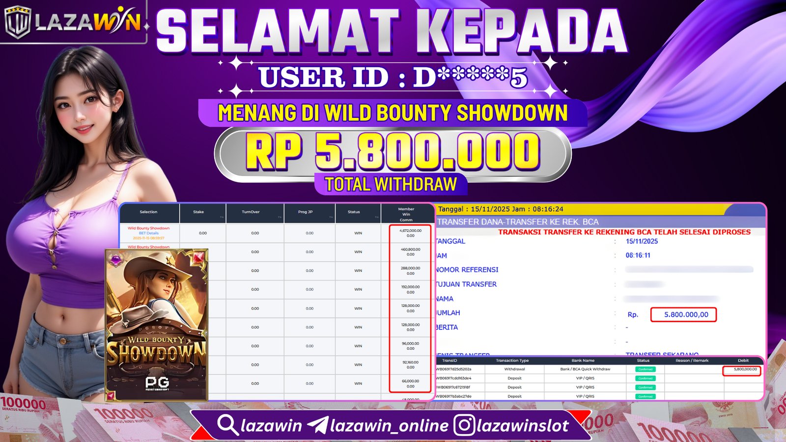 LAZAWIN JACKPOT di WILD BOUNTY SHOWDOWN Rp.5.800.000,- LUNAS