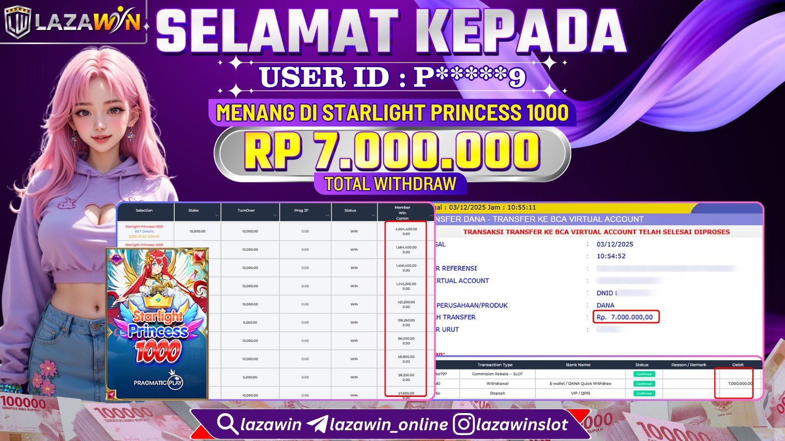 LAZAWIN JACKPOT di STARLIGHT PRINCESS 1000 Rp.7.000.000,- LUNAS