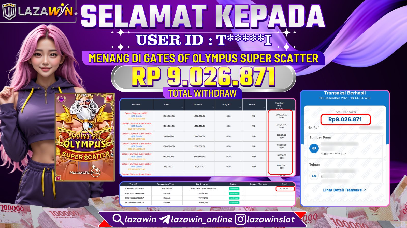 LAZAWIN JACKPOT di GATES OF OLYMPUS SUPER SCATTER Rp.9.026.871,- LUNAS