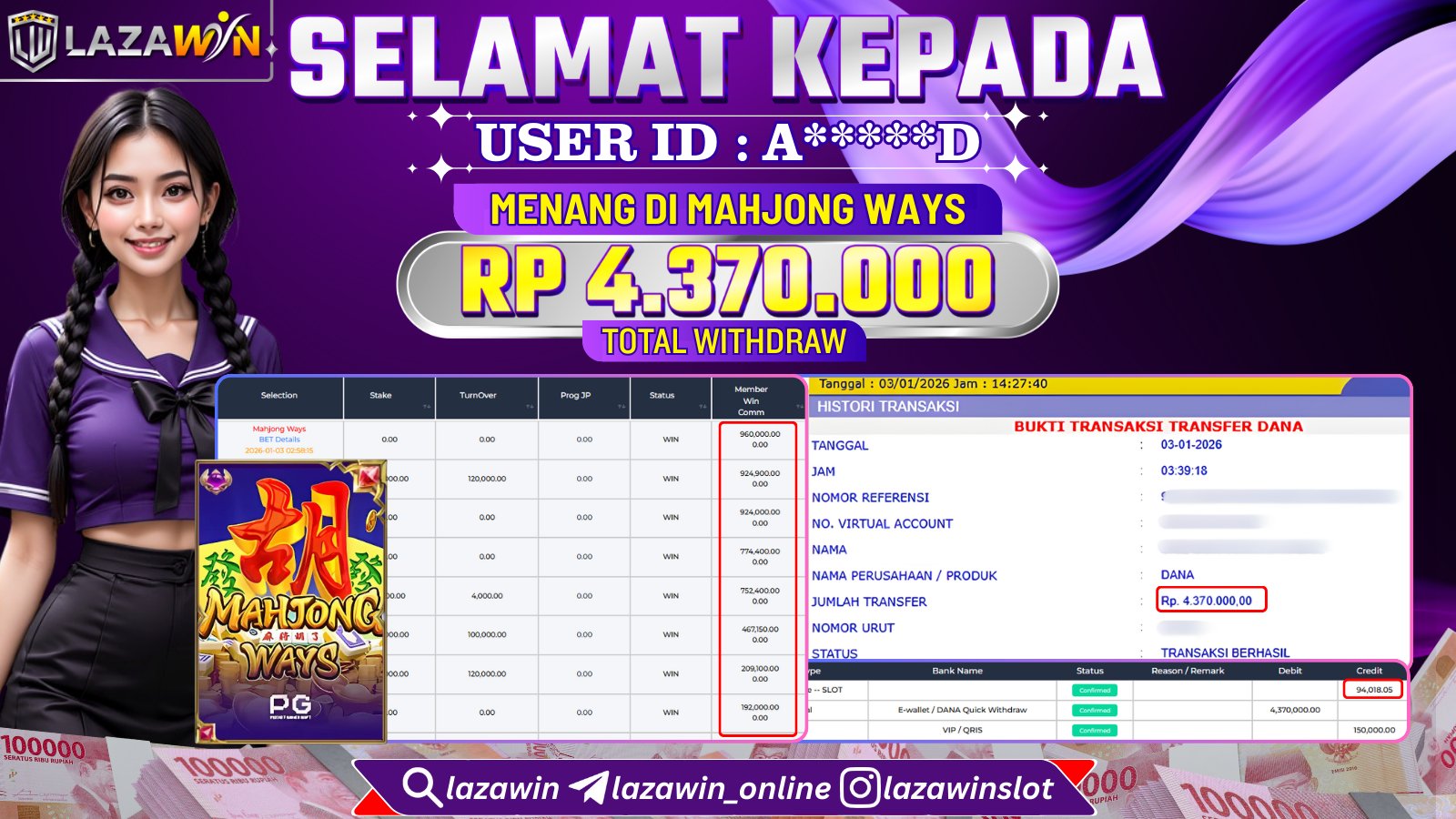 LAZAWIN JACKPOT di MAHJONG WAYS Rp.4.370.000,- LUNAS