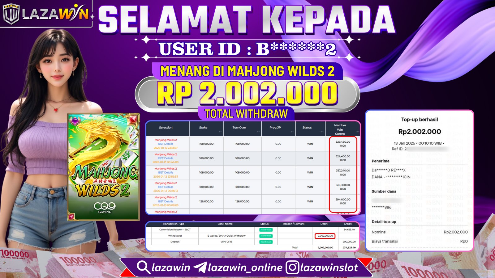 LAZAWIN JACKPOT di MAHJONG WILDS 2 Rp.2.002.000,- LUNAS