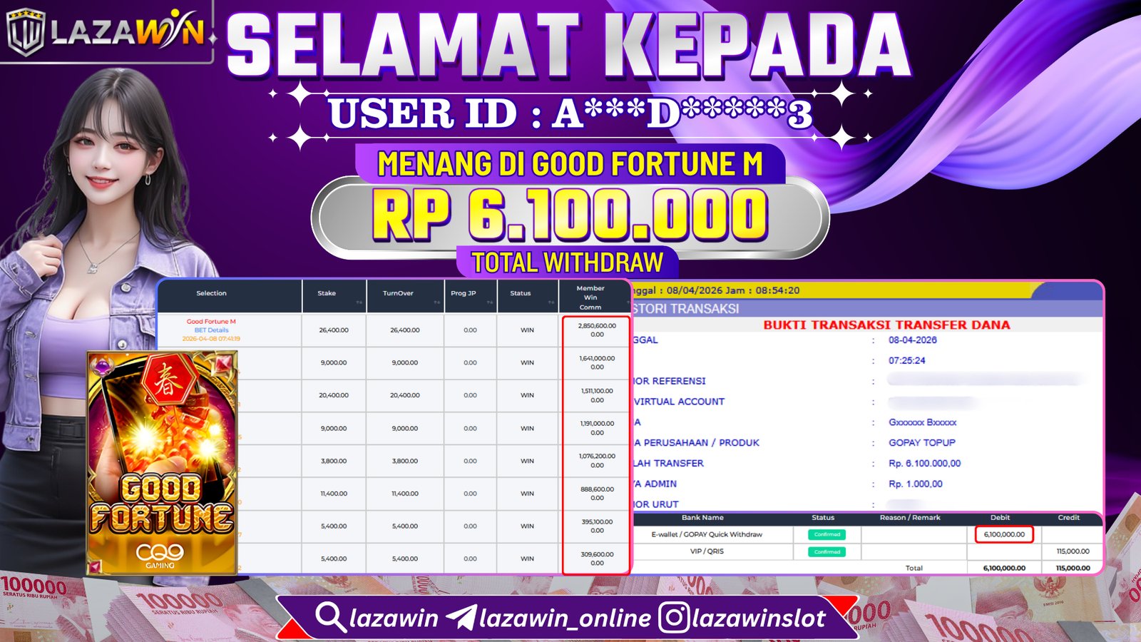 LAZAWIN JACKPOT di GOOD FORTUNE M Rp.6.100.000,- LUNAS