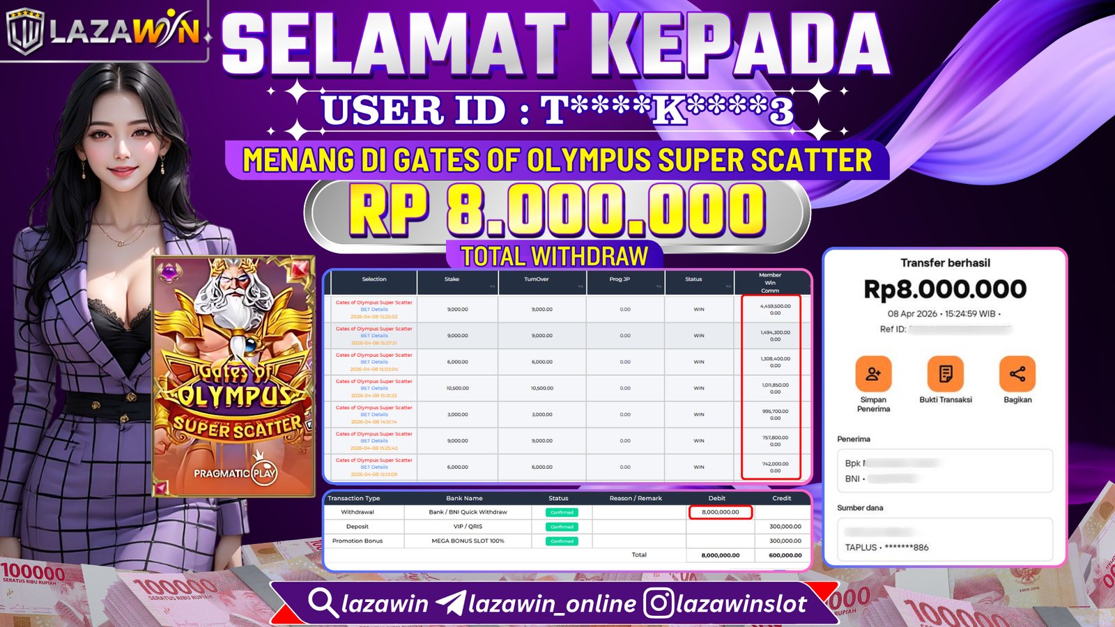 LAZAWIN JACKPOT di GATES OF OLYMPUS SUPER SCATTER Rp.8.000.000,- LUNAS