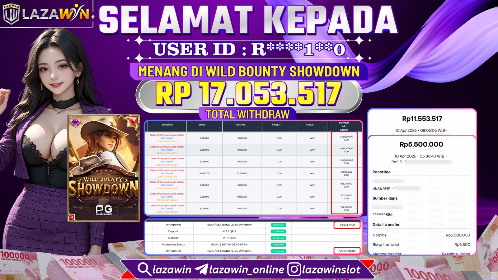 LAZAWIN JACKPOT di WILD BOUNTY SHOWDOWN Rp.17.053.517,- LUNAS