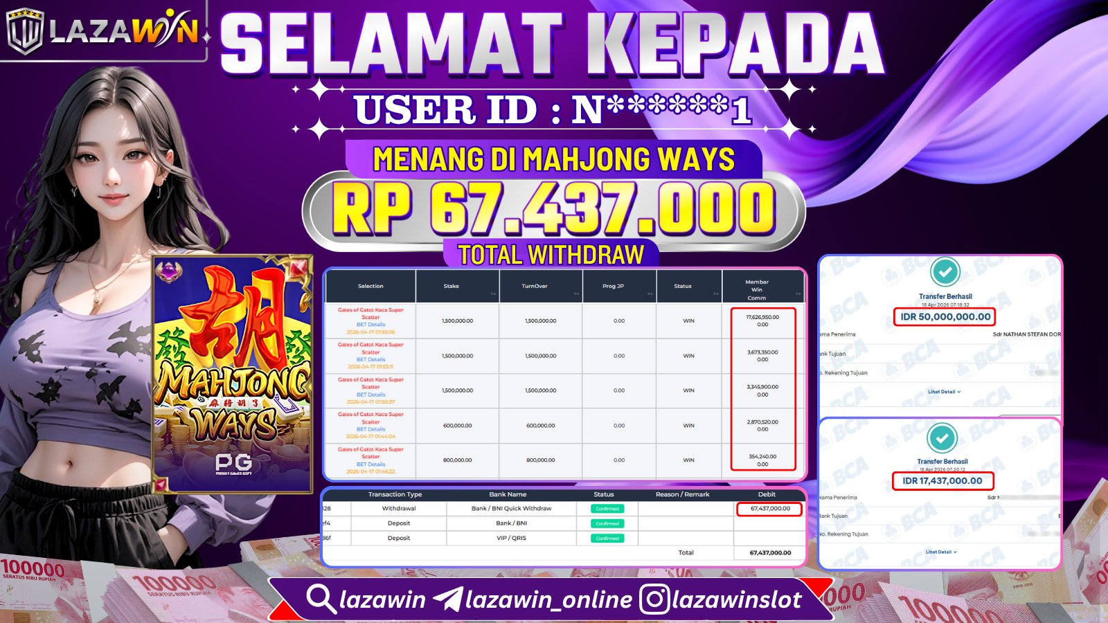 LAZAWIN JACKPOT di MAHJONG WAYS Rp.67.437.000,- LUNAS