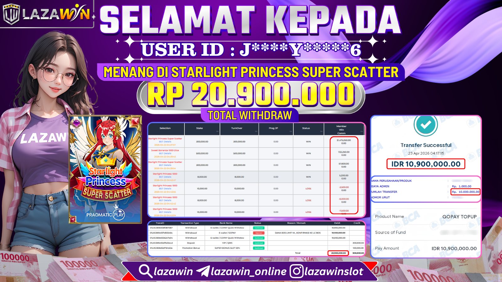 LAZAWIN JACKPOT di STARLIGHT PRINCESS SUPER SCATTER Rp.20.900.000,- LUNAS