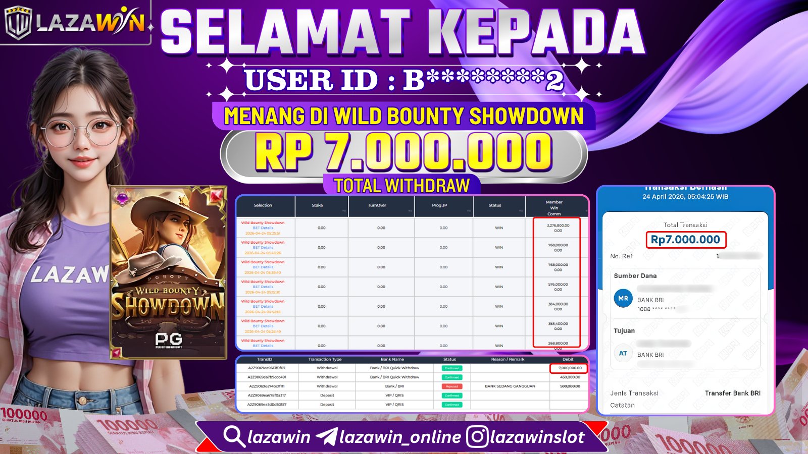 LAZAWIN JACKPOT di WILD BOUNTY SHOWDOWN Rp.7.000.000,- LUNAS