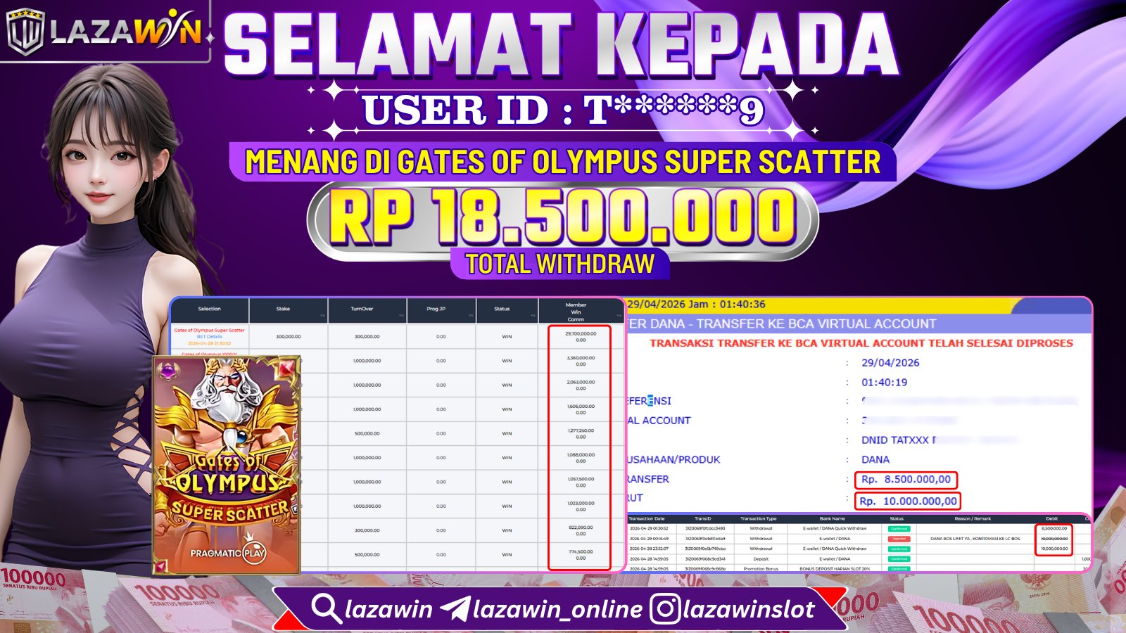LAZAWIN JACKPOT di GATES OF OLYMPUS SUPER SCATTER Rp.18.500.000,- LUNAS