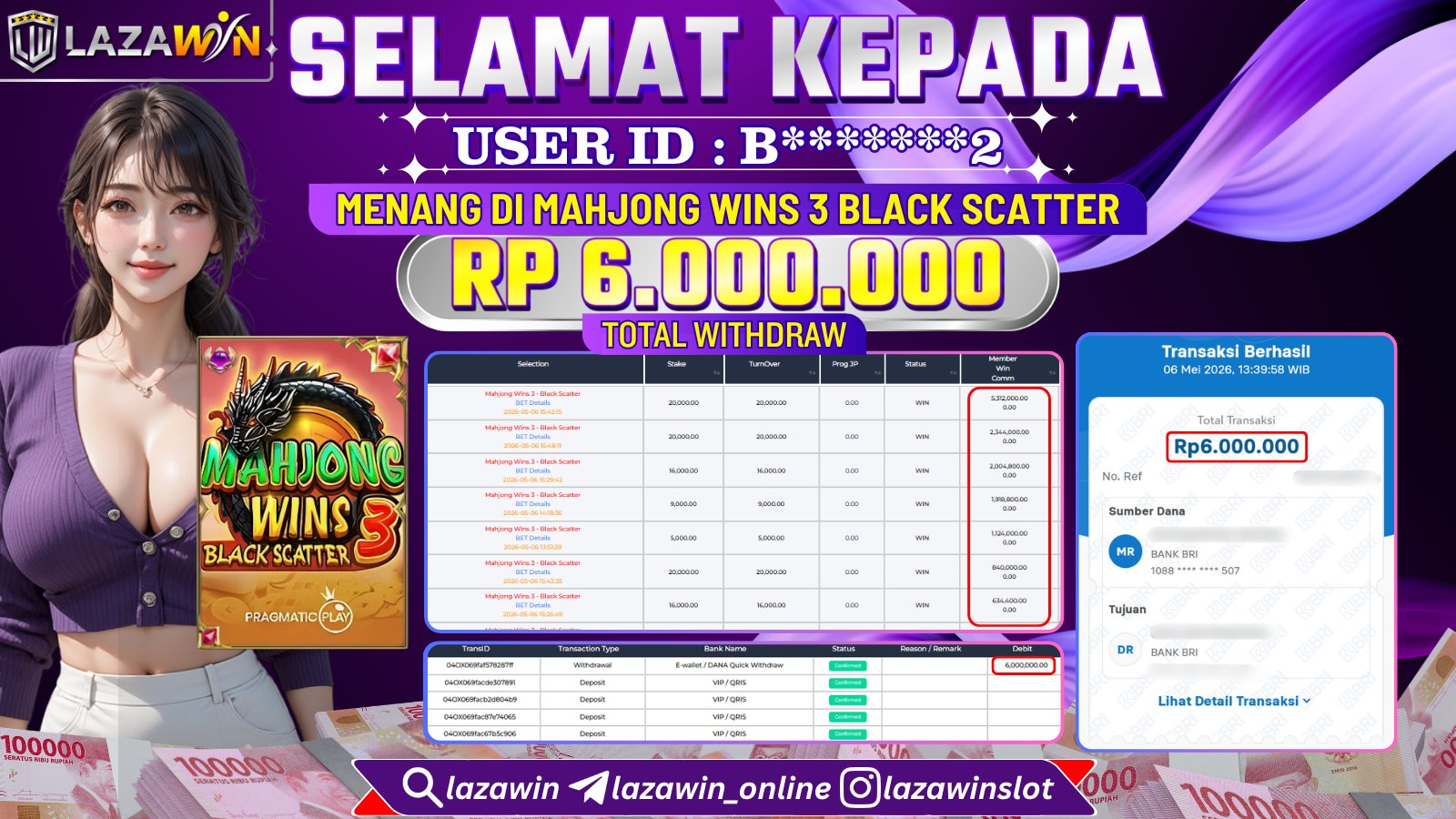 LAZAWIN JACKPOT di MAHJONG WAYS 3 BLACK SCATTER Rp.6.000.000,- LUNAS