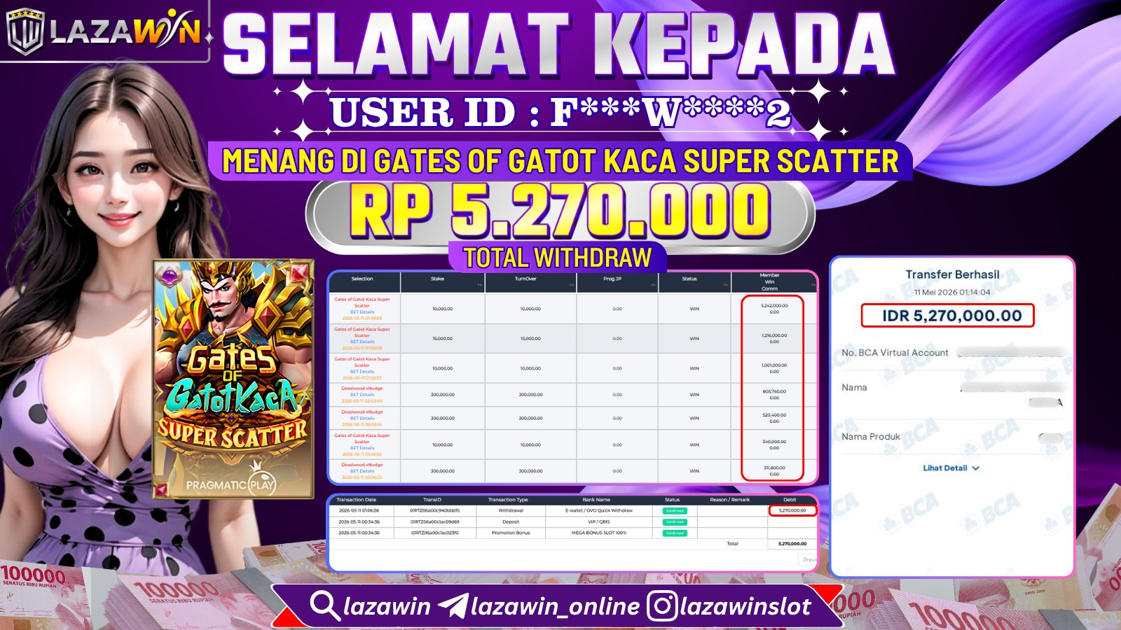 LAZAWIN JACKPOT di GATES OF GATOT KACA SUPER SCATTER Rp.5.270.000,- LUNAS