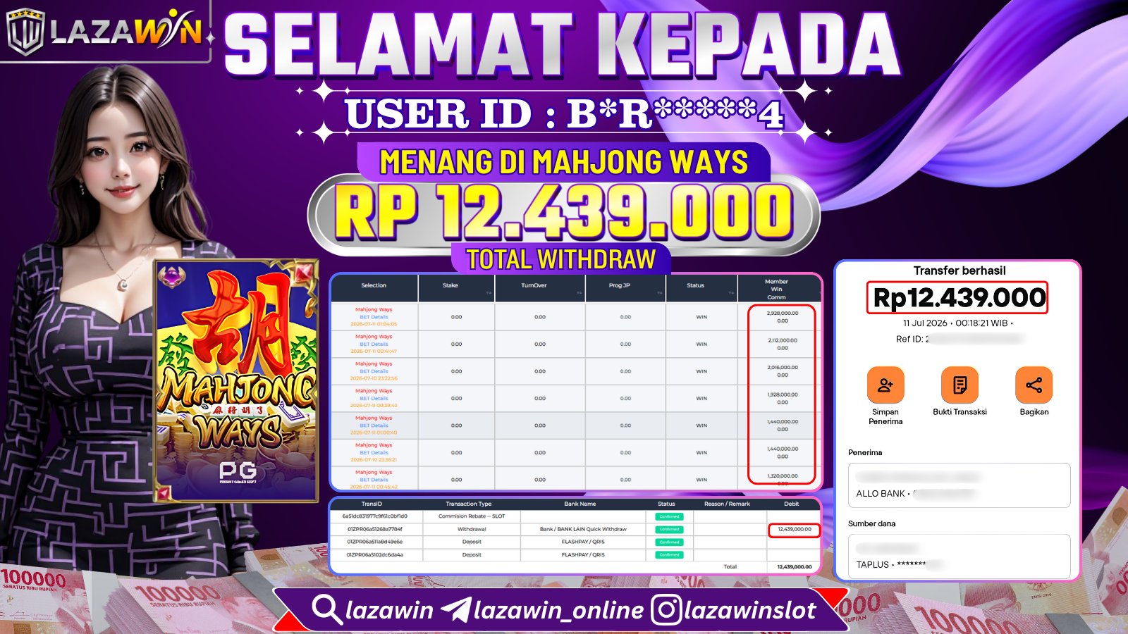 LAZAWIN JACKPOT di MAHJONG WAYS Rp.12.439.000,- LUNAS